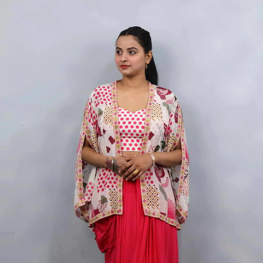 Crop Top Dhoti Set with Shrug