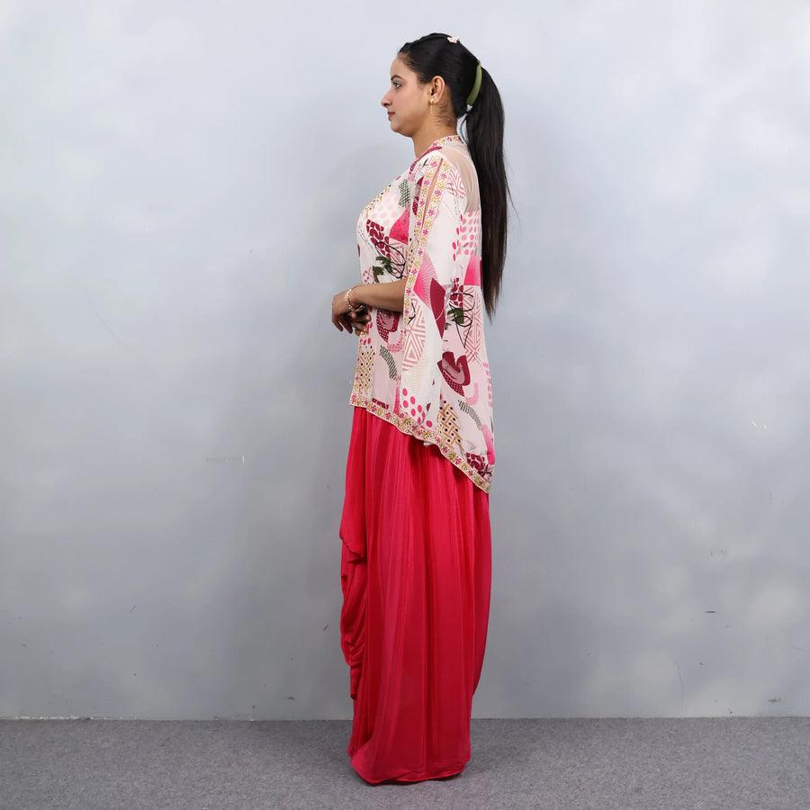 Crop Top Dhoti Set with Shrug