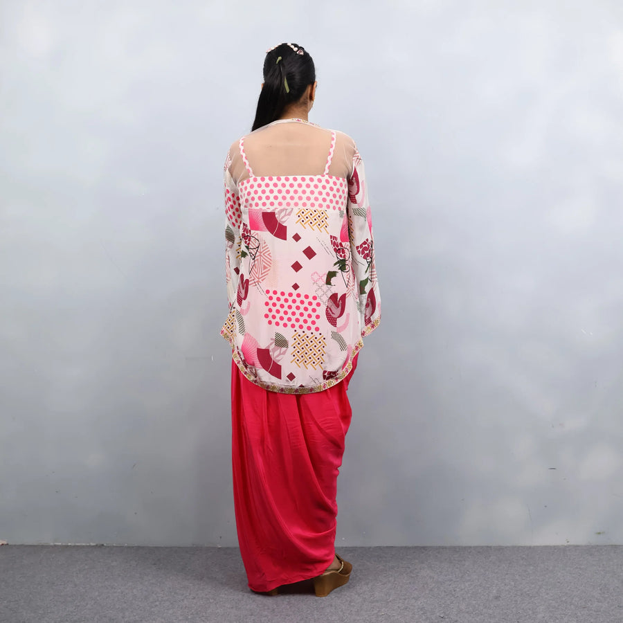 Crop Top Dhoti Set with Shrug