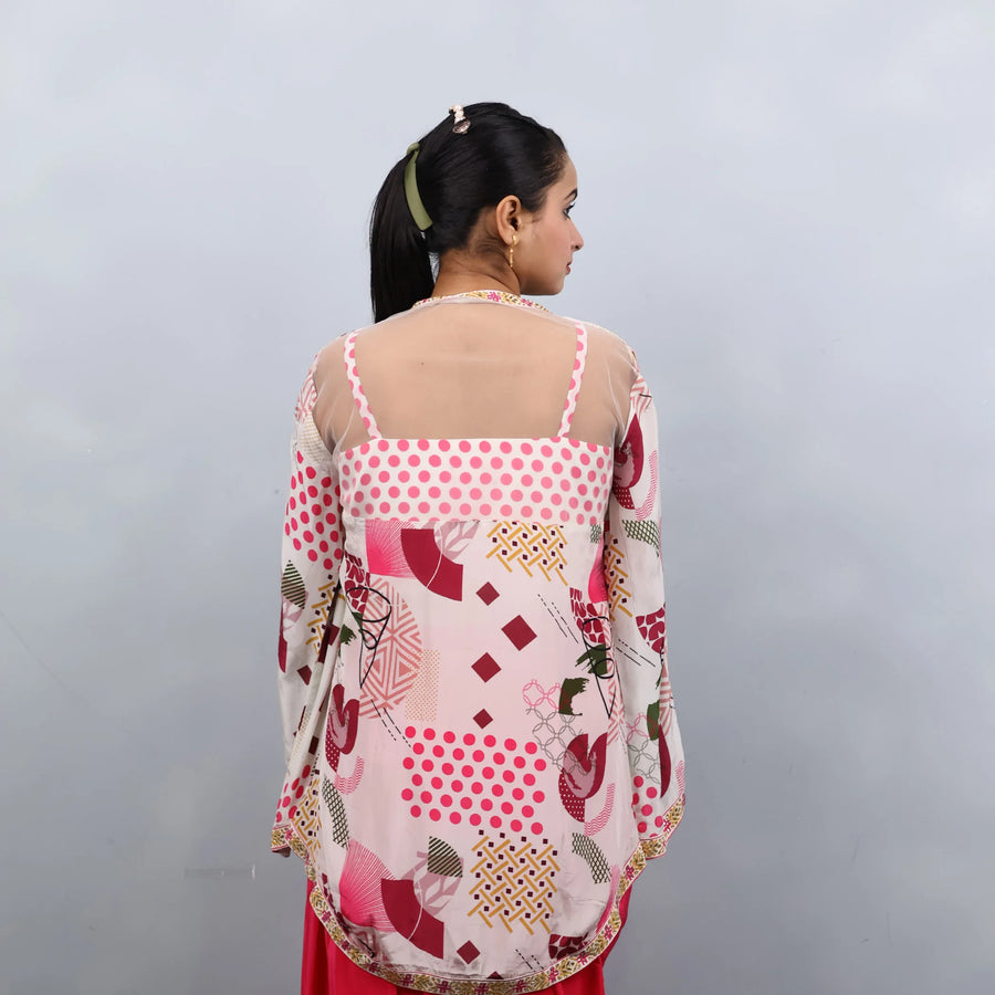 Crop Top Dhoti Set with Shrug