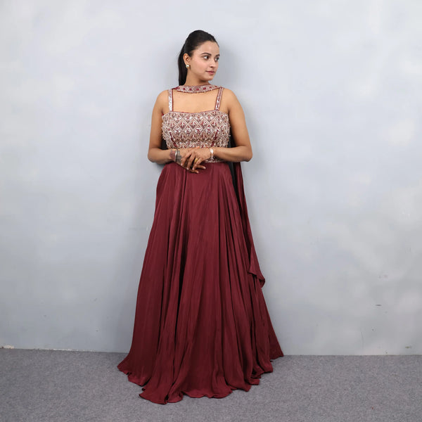 Trendy Crop Top Lehenga with Choker Dupatta