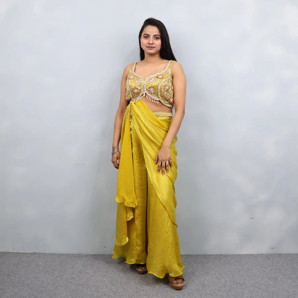 Trendy Yellow Crop Top with Palazzo