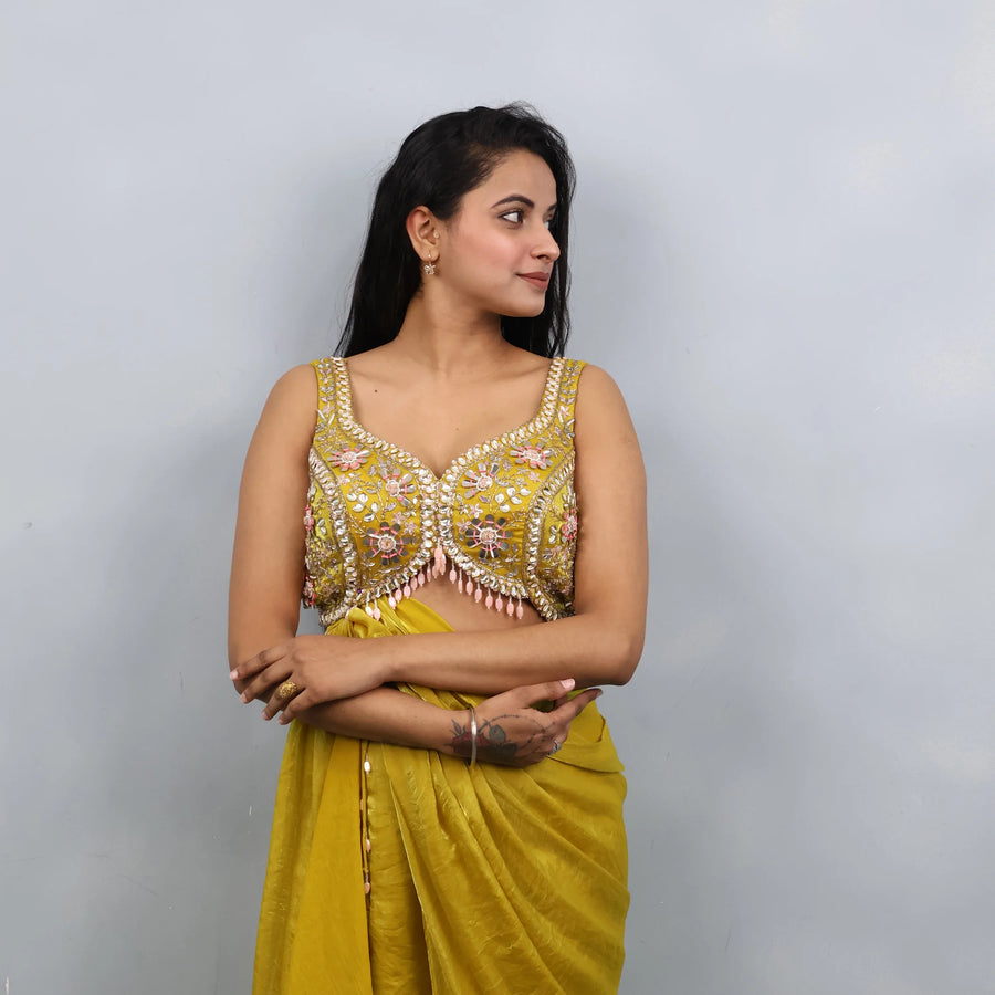 Trendy Yellow Crop Top with Palazzo