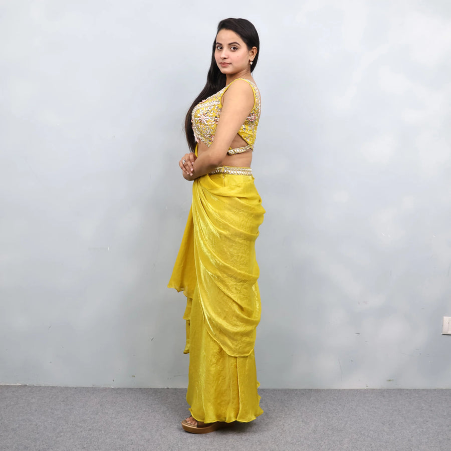Trendy Yellow Crop Top with Palazzo
