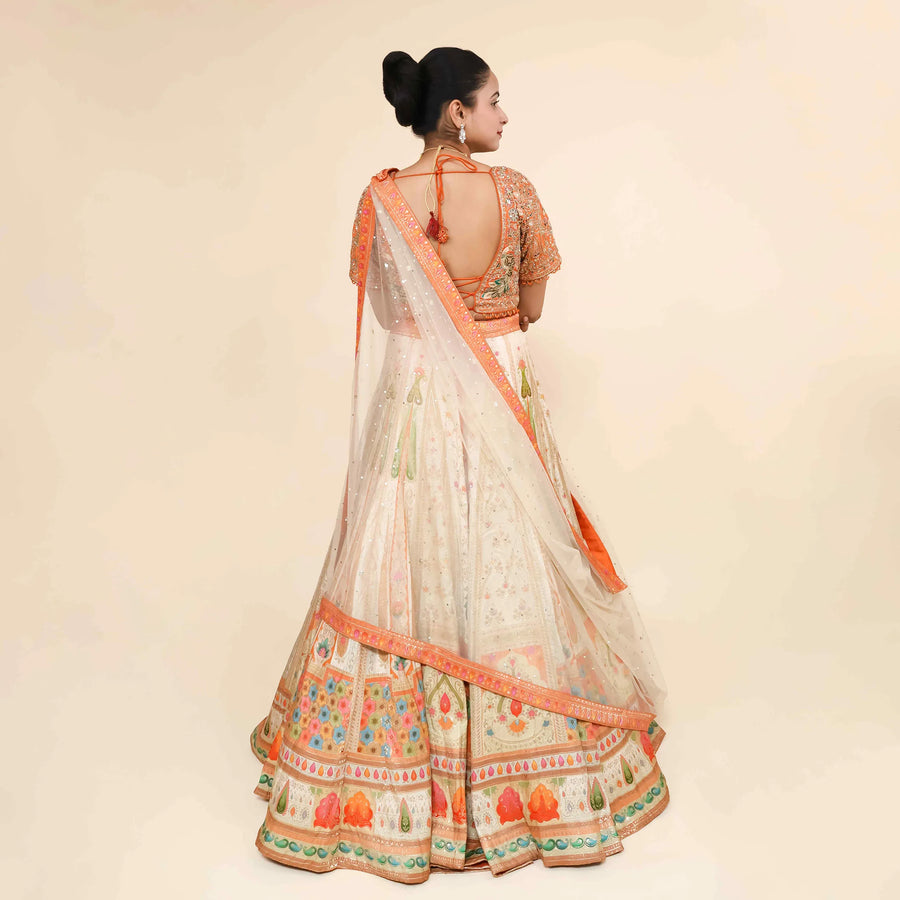 Multi-Colored Silk Crop Top Traditional Lehenga