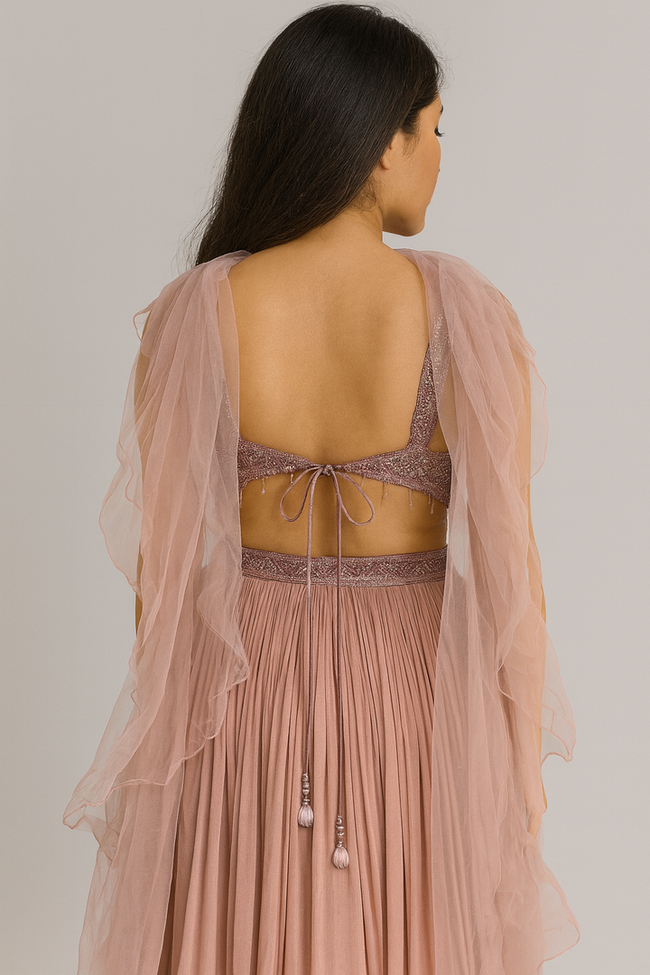 Indo-Western Crop Top with Skirt back profile 