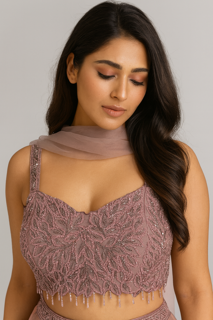 Indo-Western Crop Top with Skirt front profile 