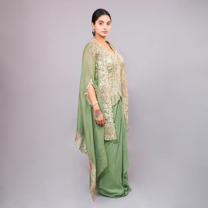 Indo-Western Long Shirt with Dhoti and Cape Vastrachowk