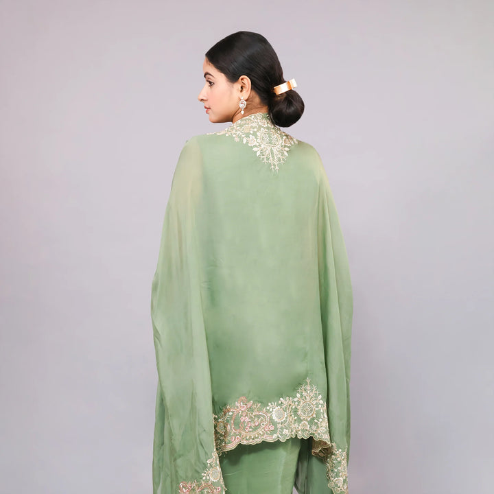 Indo-Western Long Shirt with Dhoti and Cape Vastrachowk