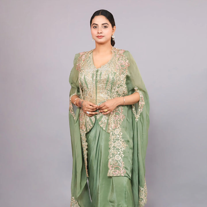 Indo-Western Long Shirt with Dhoti and Cape Vastrachowk