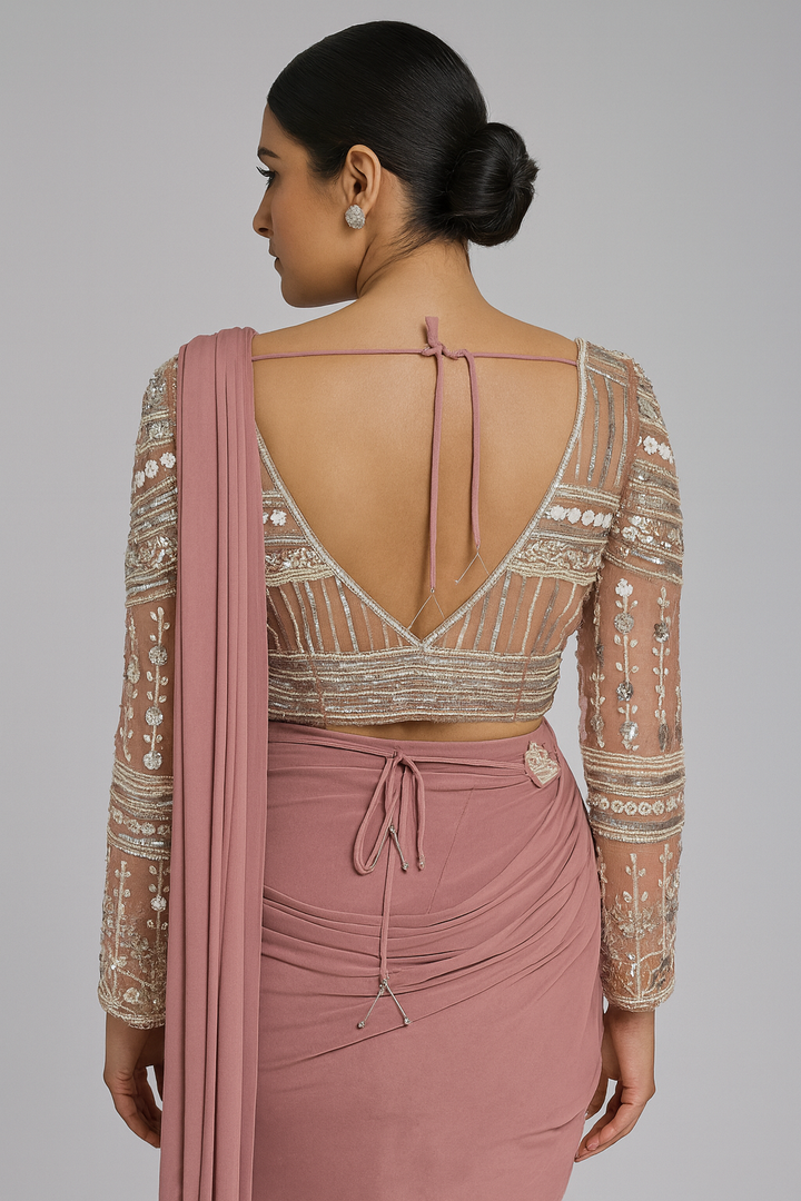 Indo-Western Stylish Drape Saree back profile
