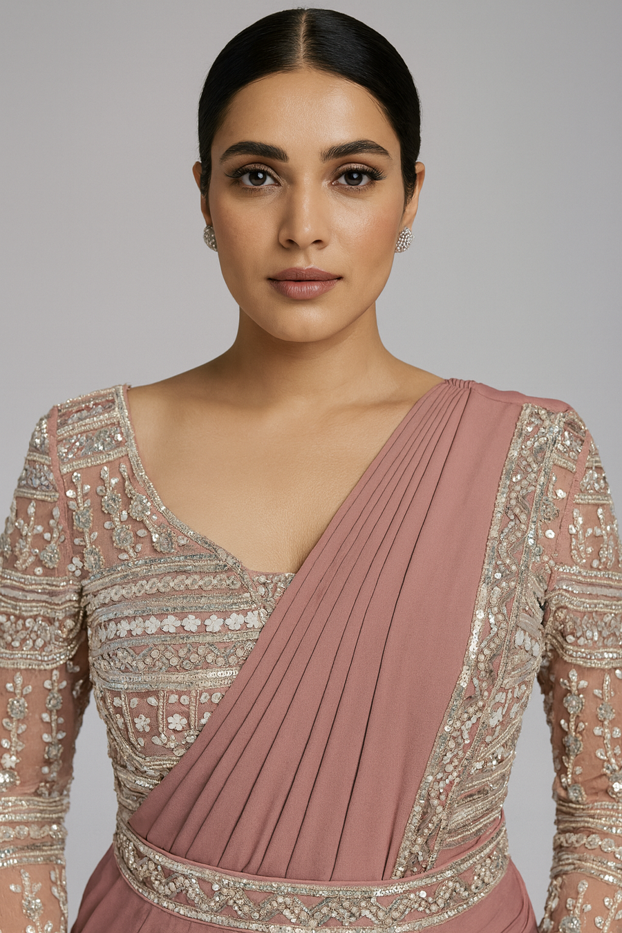 Indo-Western Stylish Drape Saree close profile