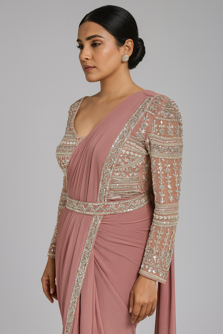 Indo-Western Stylish Drape Saree side profile