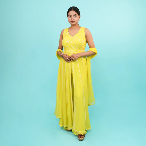 Indo-western with plazzo and front cut