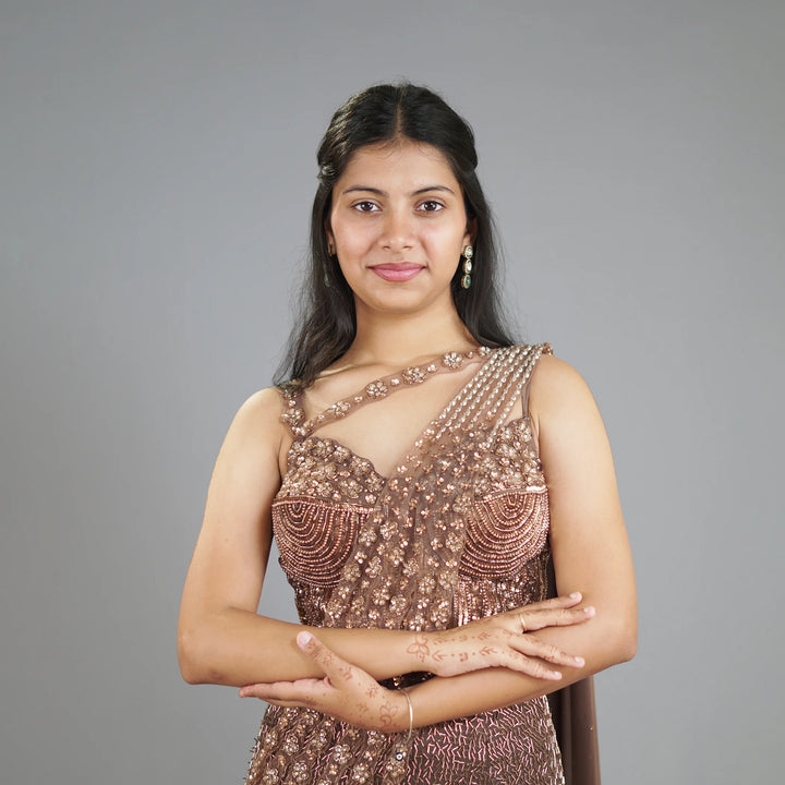 Indo Western Mermaid Crop Top Skirt with Attached Dupatta Vastrachowk