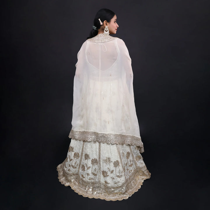 Ivory Crop Top Lehenga with Dupatta- Vastrachowk