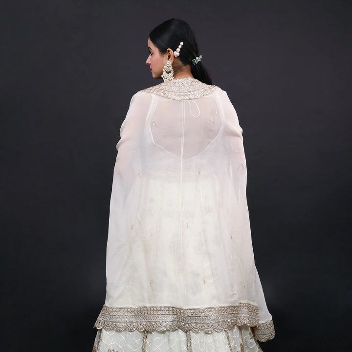 Ivory Crop Top Lehenga with Dupatta- Vastrachowk