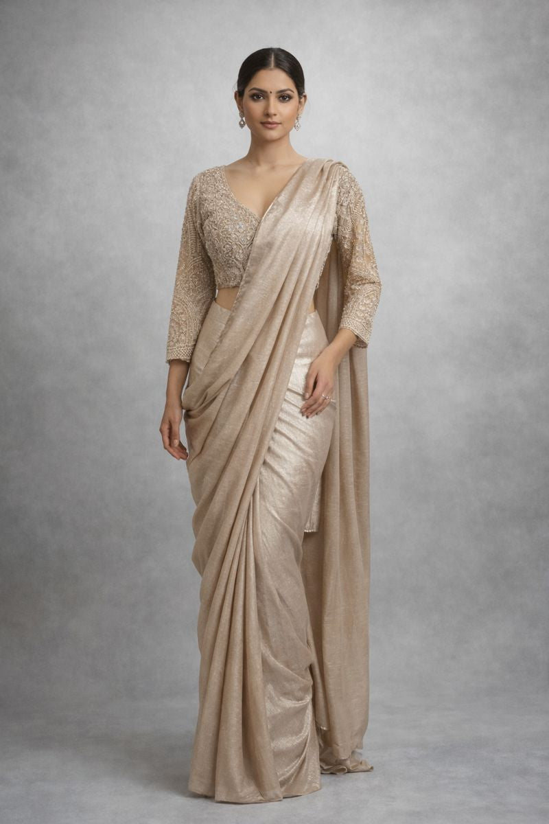 Ivory Pre Drape Saree 