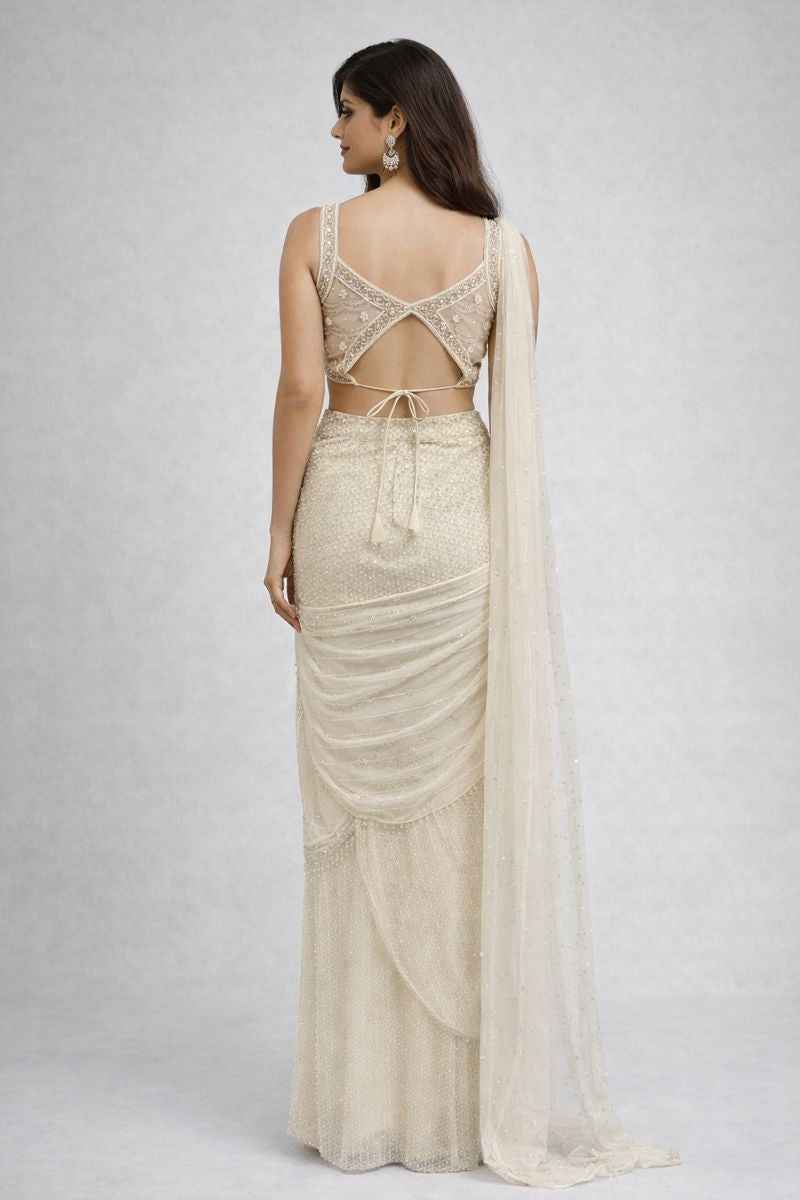 Ivory Pre Drape Saree 