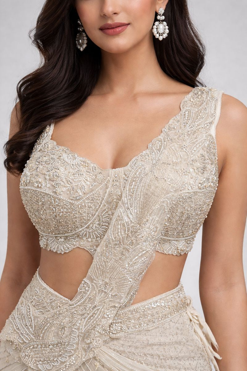 Ivory Pre Drape Saree 