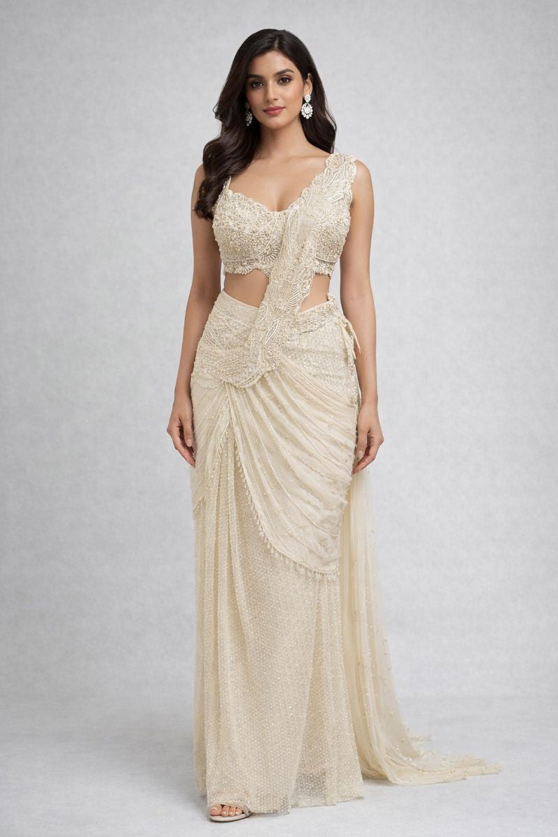 Ivory Pre Drape Saree 