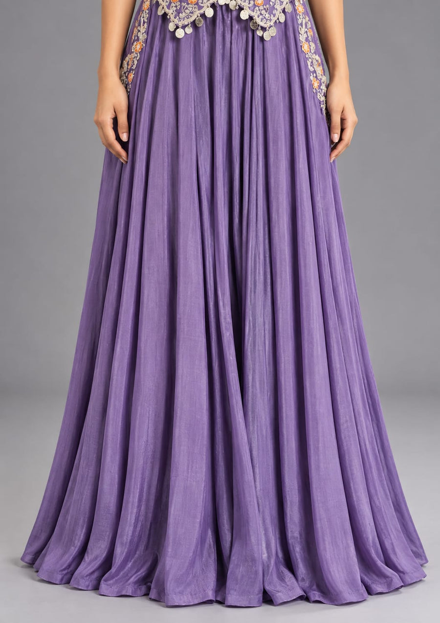 Lavender Floral Embroidered Halter Neck Anarkali