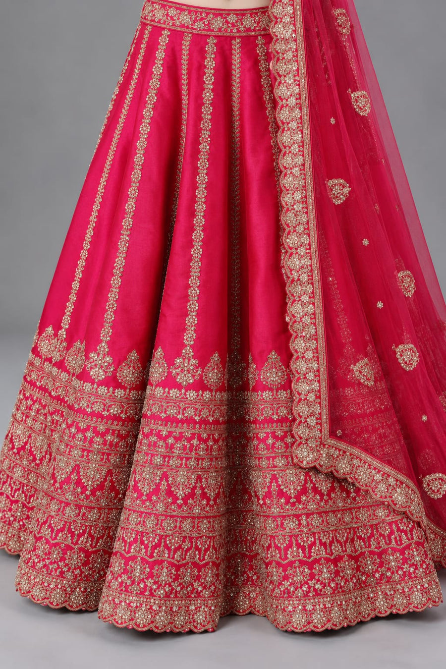 Rani Pink Embroidered Lehenga with Heavy Work & Net Dupatta