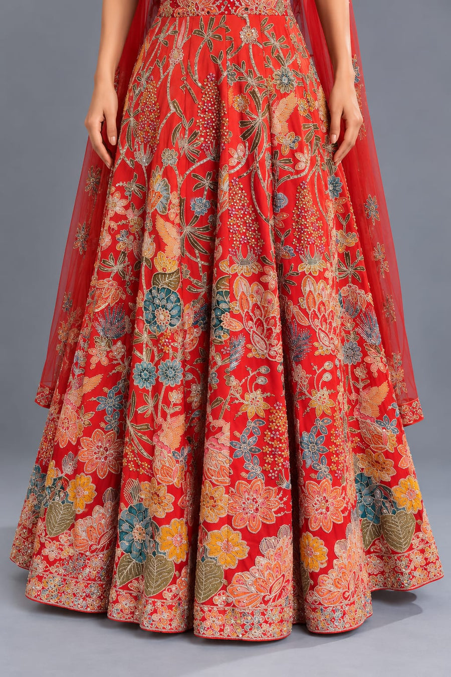 Red Floral Embroidered Anarkali Gown with Dupatta for Women