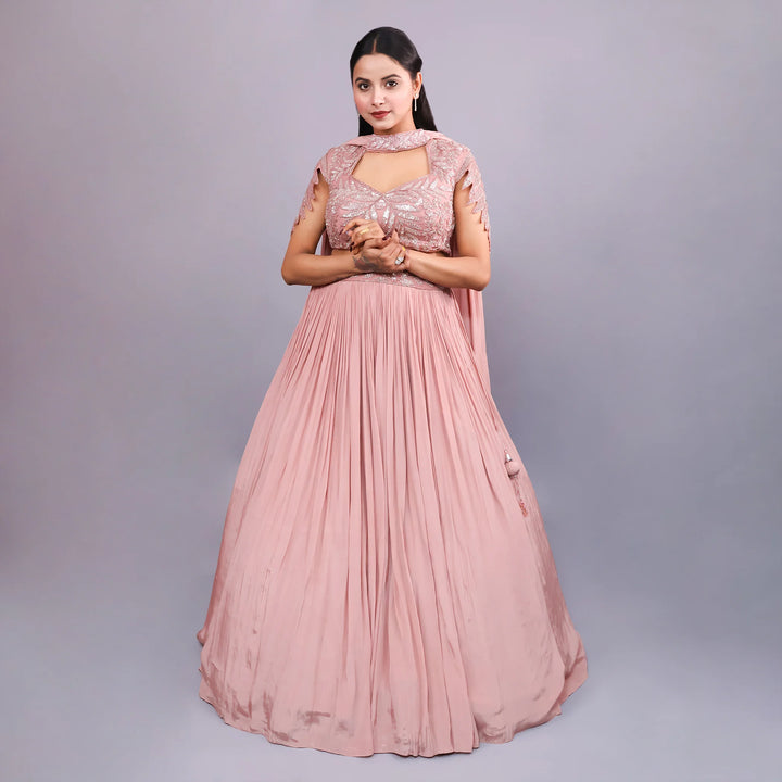 Mauve Pink Crop Top Skirt Set - Vastrachowk