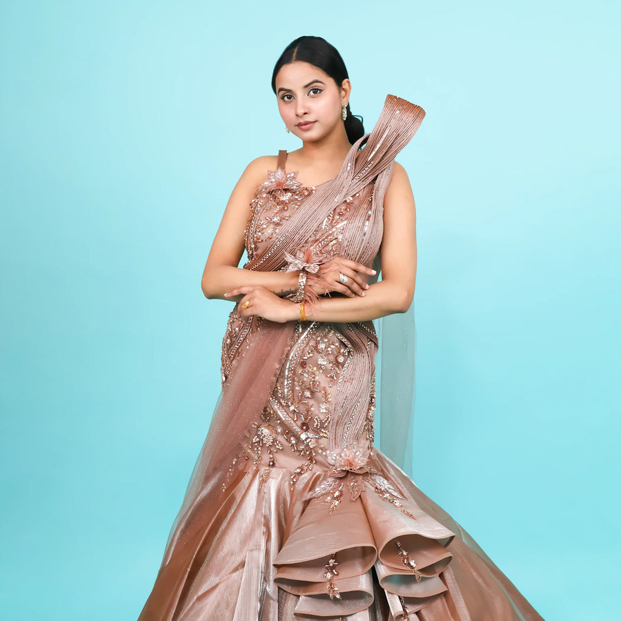 Mermaid Gown with falling sleeves Vastrachowk