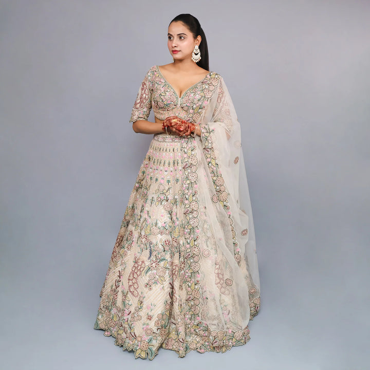 Multi-Color Indo Western Crop Top Lehenga- Vastrachowk