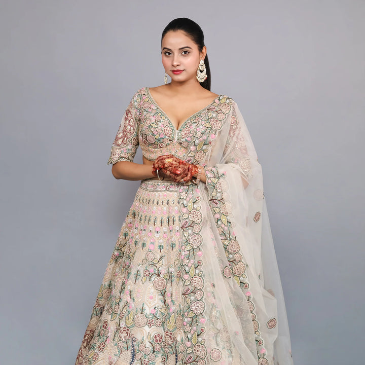 Multi-Color Indo Western Crop Top Lehenga- Vastrachowk