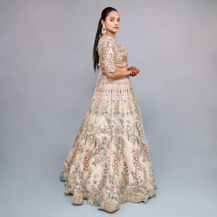 Multi-Color Indo Western Crop Top Lehenga- Vastrachowk