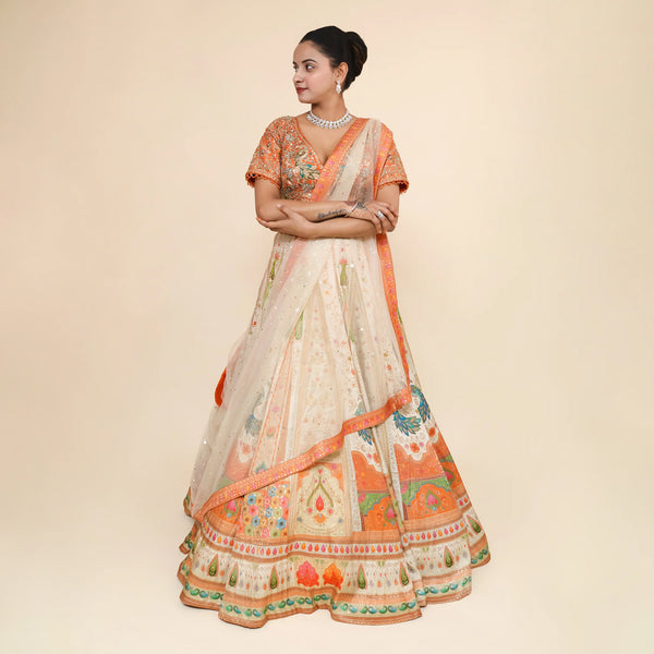 Multi-Colored Silk Crop Top Traditional Lehenga- Vastrachowk