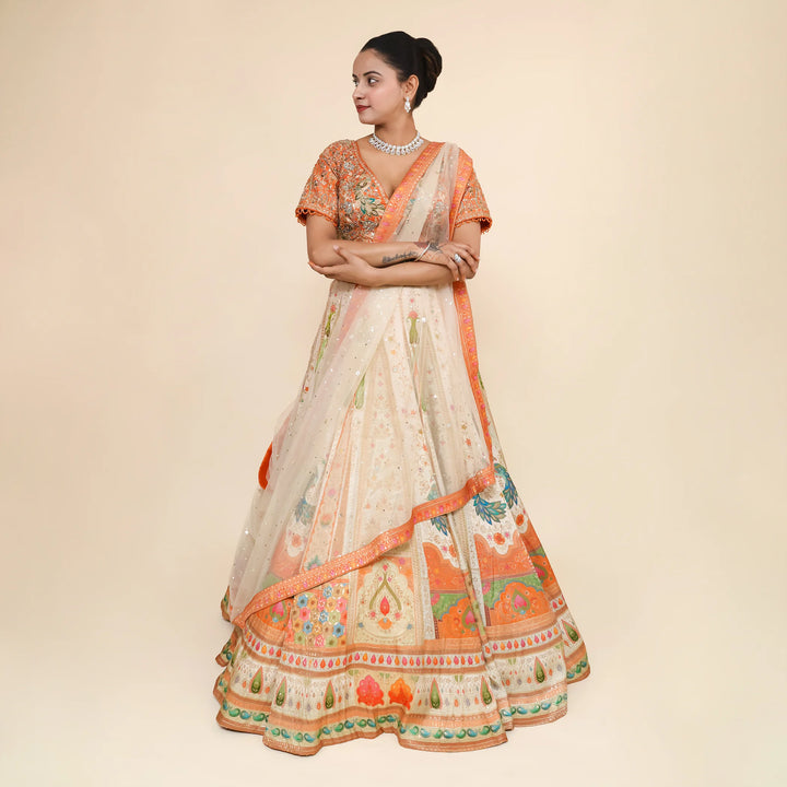 Multi-Colored Silk Crop Top Traditional Lehenga- Vastrachowk