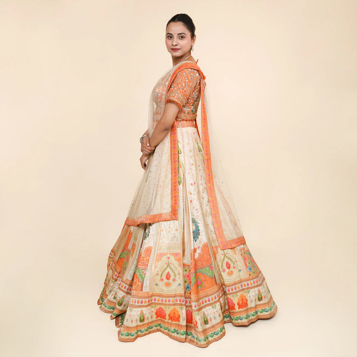 Multi-Colored Silk Crop Top Traditional Lehenga- Vastrachowk