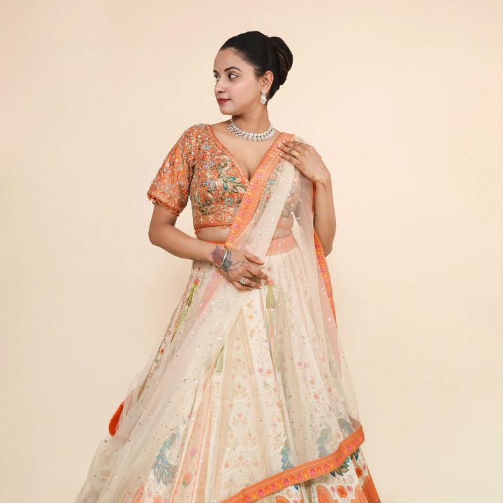 Multi-Colored Silk Crop Top Traditional Lehenga- Vastrachowk
