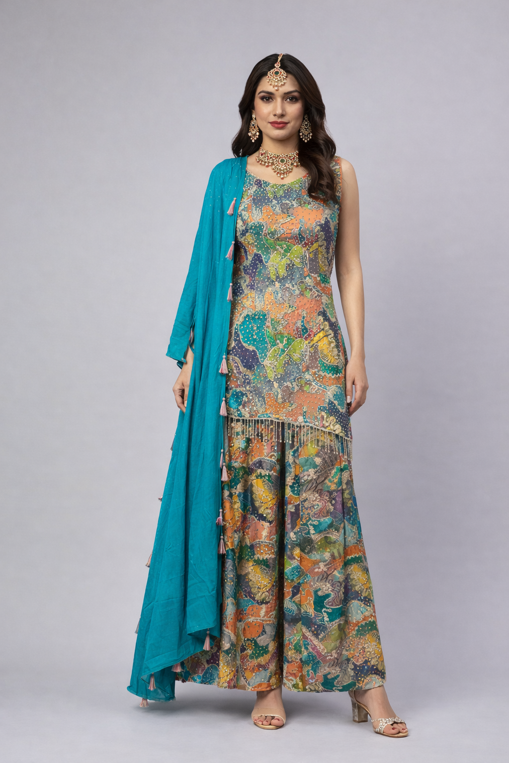 Multi Color  Kurti Style Sharara 