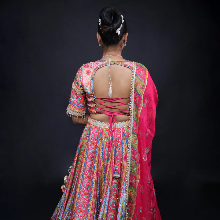 Multicolour Printed Traditional Crop Top Lehenga- Vastrachowk