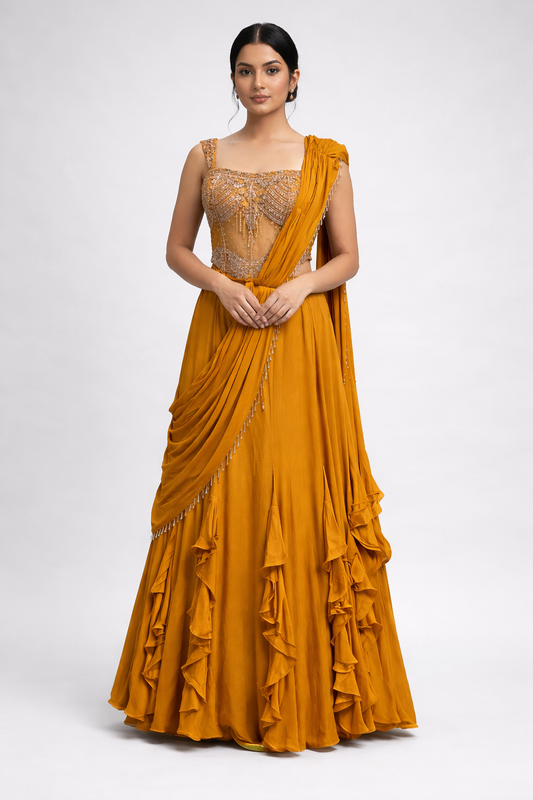 Mustard Drape Lehenga 