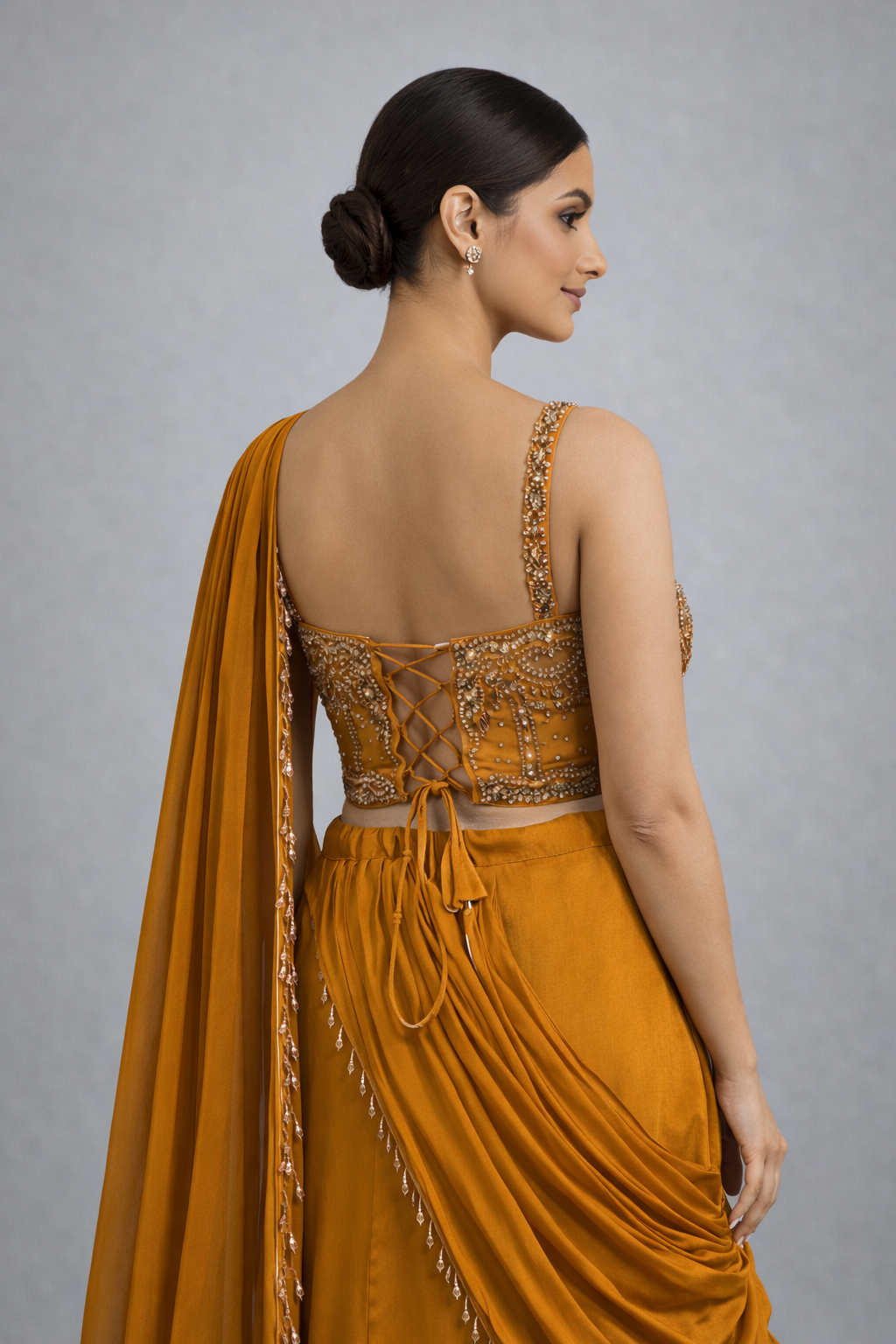 Mustard Drape Lehenga 