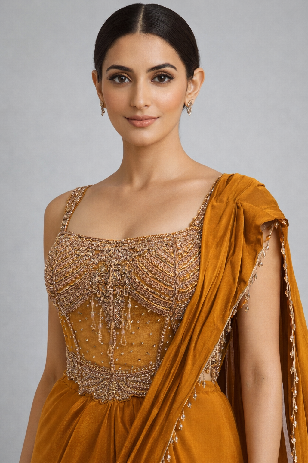 Mustard Drape Lehenga 