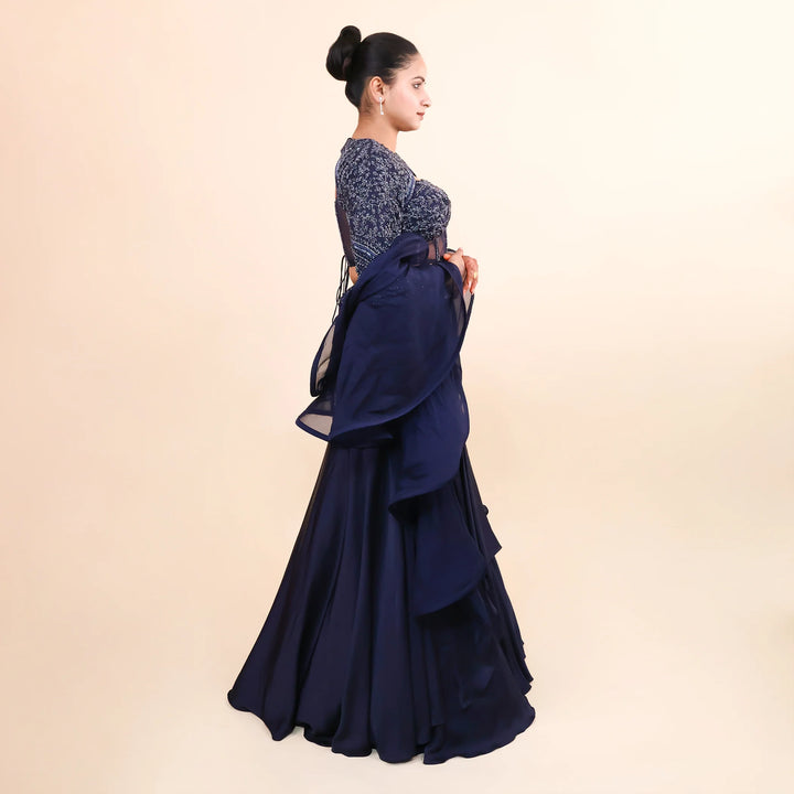 Navy Blue Crop Top with Mermaid Style Skirt Vastrachowk