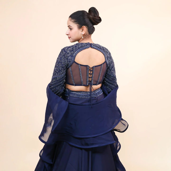 Navy Blue Crop Top with Mermaid Style Skirt Vastrachowk
