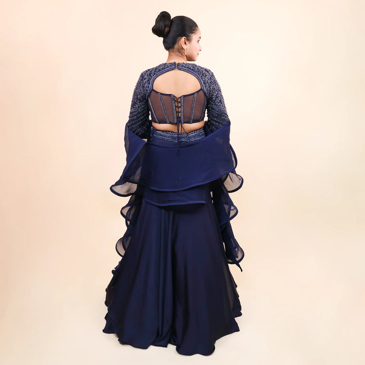 Navy Blue Crop Top with Mermaid Style Skirt Vastrachowk