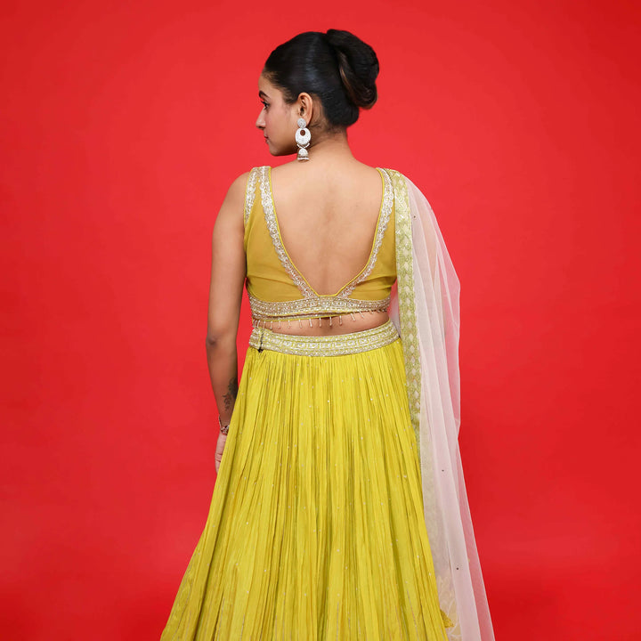 Neon Green Crop Top Skirt with dupatta- Vastrachowk