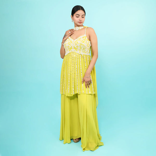 Neon Green Peplum Sharara with Choker Dupatta
