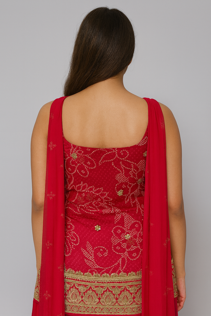 Noodle Strap Sharara Suit red back profile