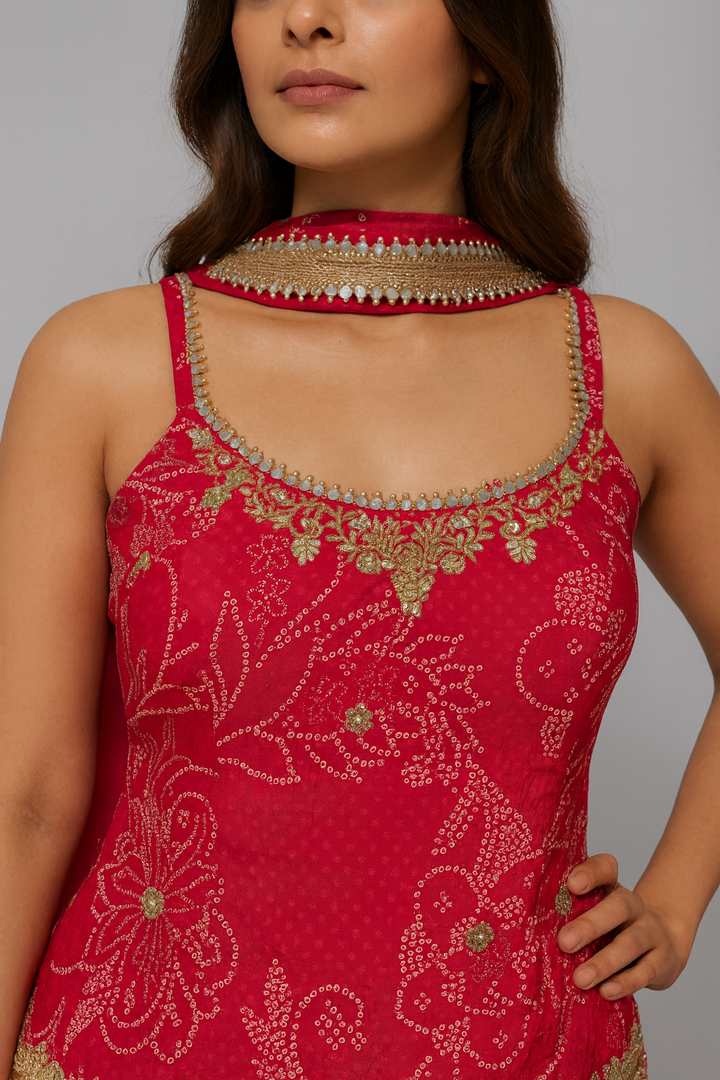 Noodle Strap Sharara Suit red front profile