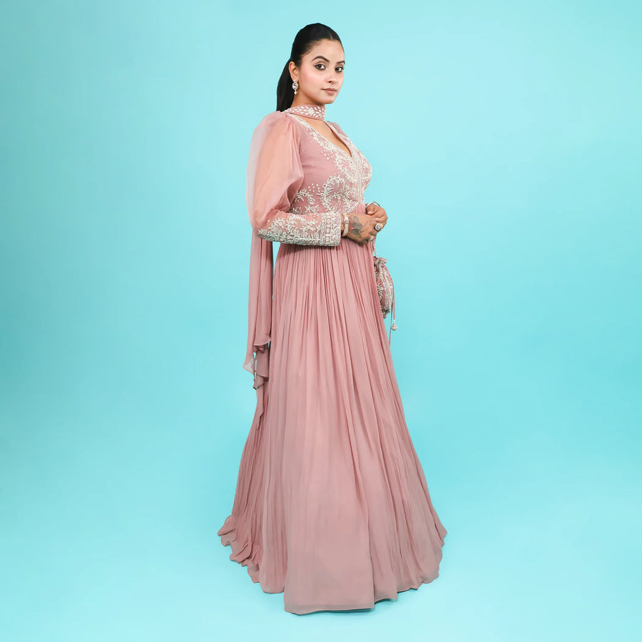 One-Piece Gown with Choker Dupatta & Hand Potli Vastrachowk